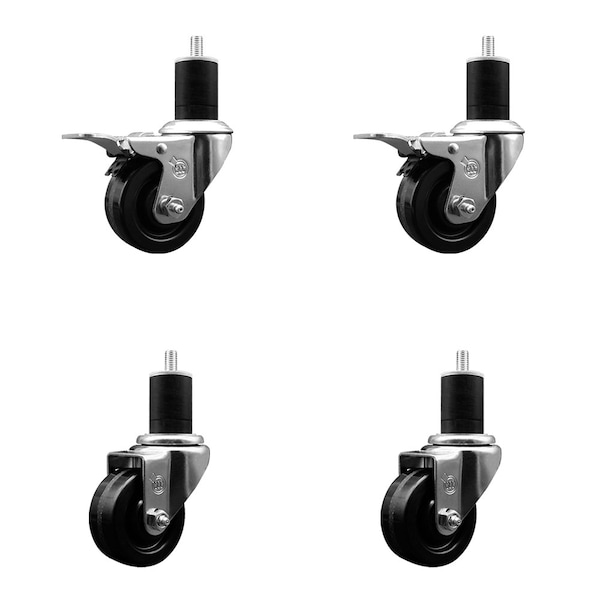 3'' Phenolic Swivel 1-3/4'' Expand Stem Caster Set 2 Total Lock Brakes, 4PK
